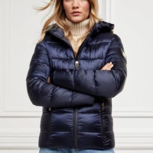 Holland Cooper サテンダウンジャケット スリムフィット ネイビー レディース